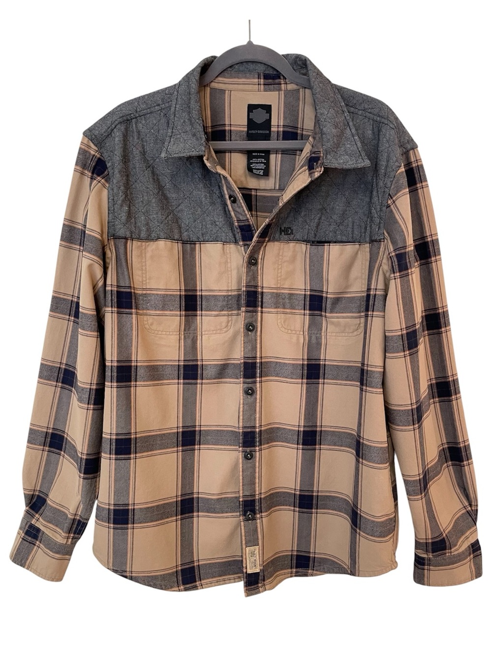 Harley Davidson Men's Plaid Button-Up Shirt XL Quilted Yoke Button Up Shacket
